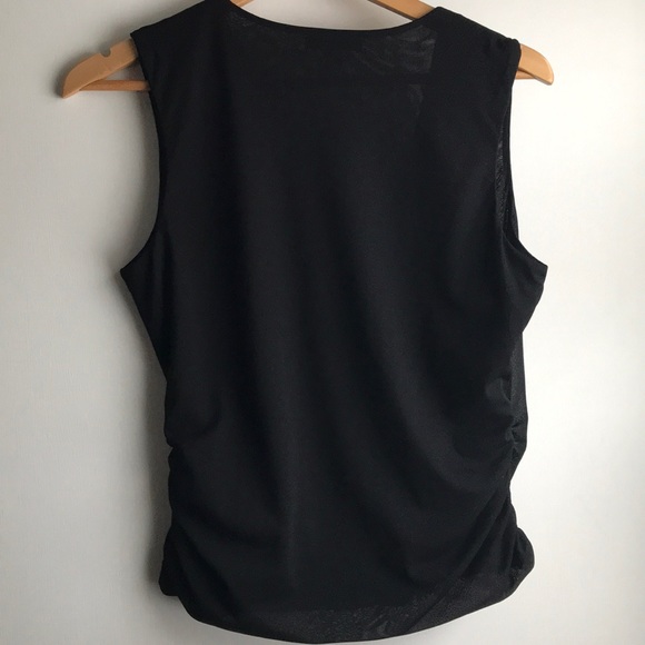 Anne Klein Black Faux Wrap Blouse Flower Appliqué - Picture 6 of 8